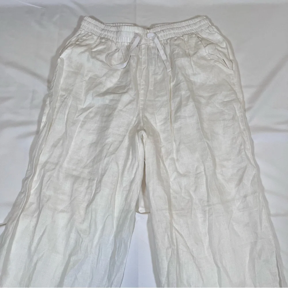 Feel Good Store Women’s L White Linen Wide Leg Pants Loose Fit Casual‎